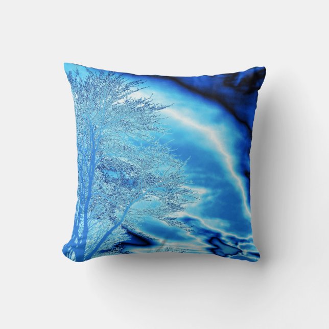 Iced Winter Tree in Cobalt Blue Sky Throw Pillow (Front)