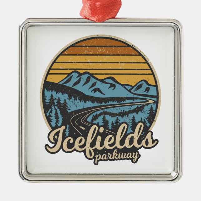 Icefields Parkway Alberta Canada Retro Metal Ornament (Front)