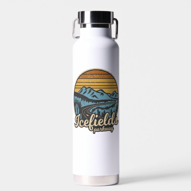 Icefields Parkway Alberta Canada Retro Water Bottle (Front)