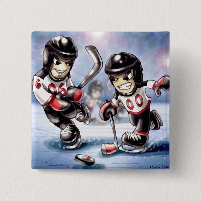 icehockey 2 inch square button (Front)