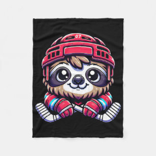 Icehockey Sloth Adorable Hockey Enthusiast Fleece Blanket