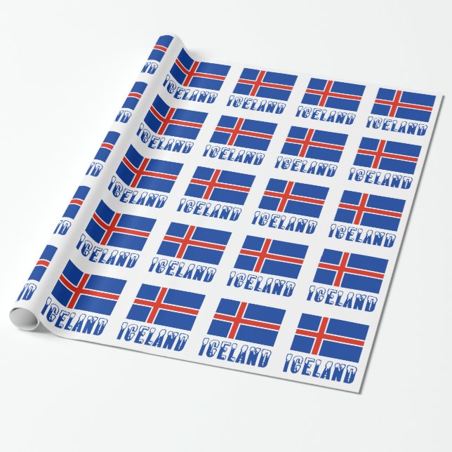 Iceland and Icelandic Flag Wrapping Paper (Unrolled)