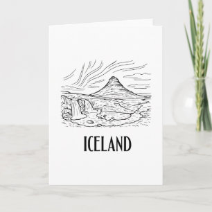Iceland Aurora Borealis Line Art Drawing Vacation Card