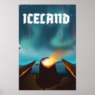 Iceland aurora borealis Travel poster