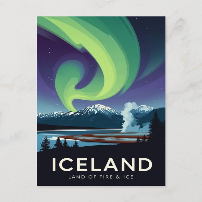 Iceland Aurora Borealis Vintage Travel Postcard (Front)