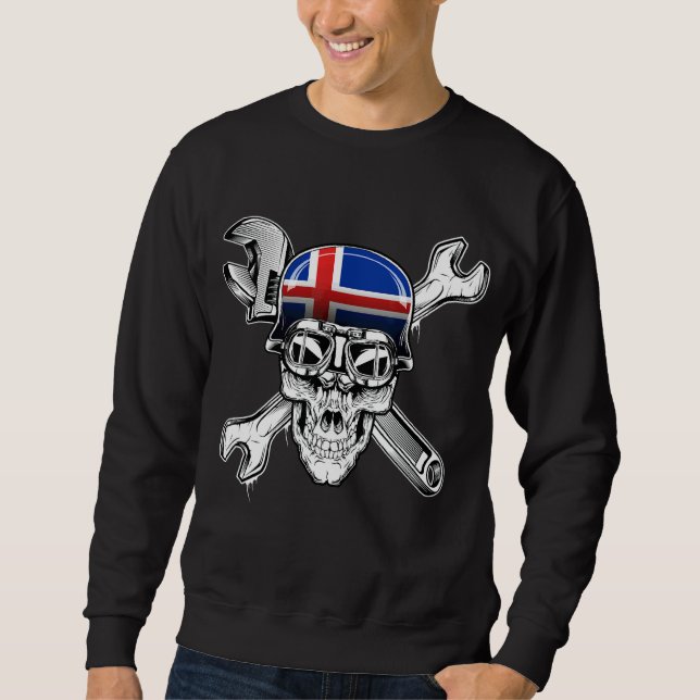 Iceland Biker Skull Motorcycle Flag Sweatshirt (Front)