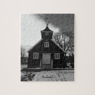 Iceland black and white old church jigsaw puzzle