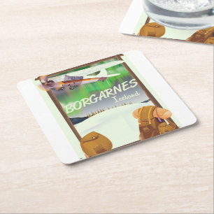 Iceland Borgarnes Flight poster Square Paper Coaster