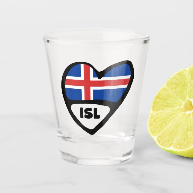Iceland Country Code Flag Heart, ISL Shot Glass (Front)