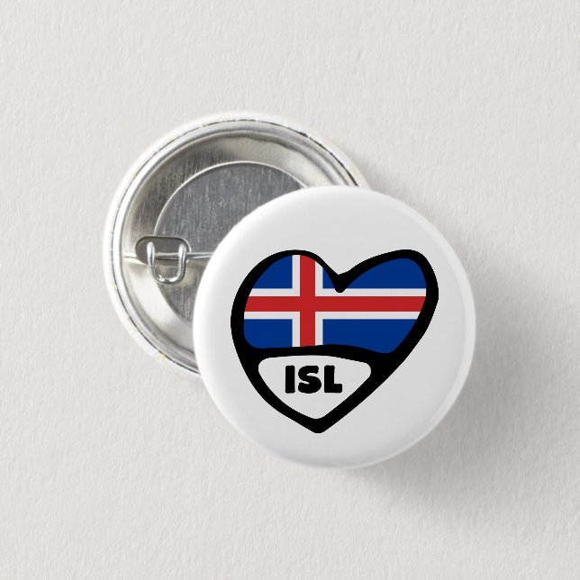 Iceland Country Code Flag Heart Pin Badge, ISL (Front & Back)