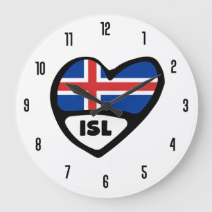 Iceland Country Code ISL Flag Heart Large Clock