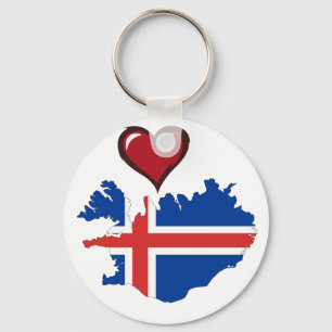 Iceland country flag red heart keychain