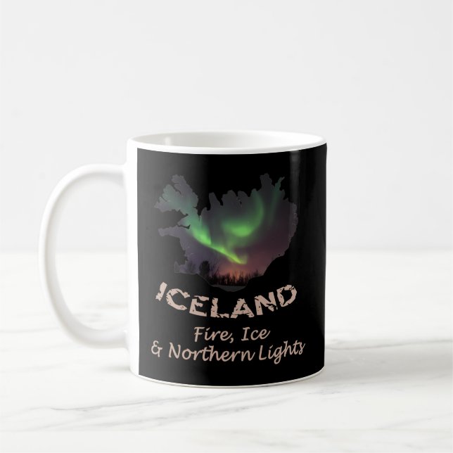 Iceland - Fire Ice Northern Lights Aurora Coffee Mug (Left)
