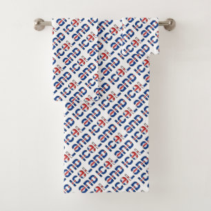 Iceland Flag Colours Typography Pattern Bath Towel Set