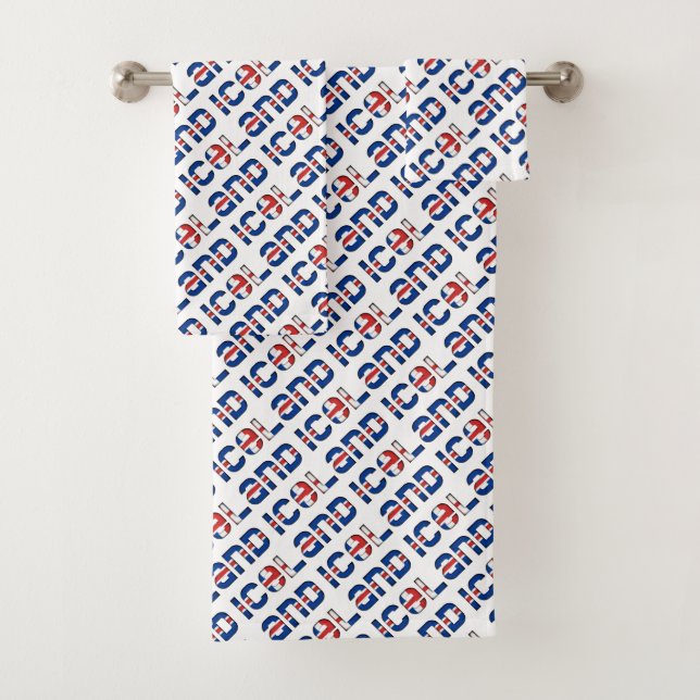 Iceland Flag Colours Typography Pattern Bath Towel Set (Insitu)