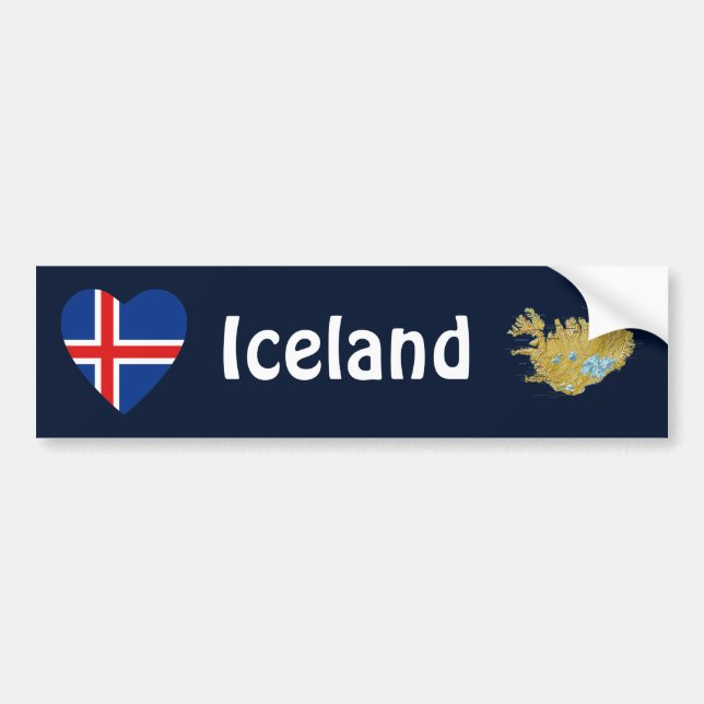 Iceland Flag Heart + Map Bumper Sticker (Front)