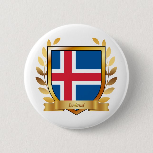 Iceland Flag Shield 2 Inch Round Button (Front)