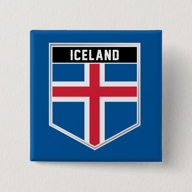 Iceland Flag Shield 2 Inch Square Button (Front)