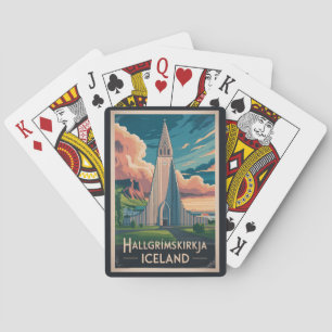 Iceland Hallgrimskirkja Illustration Travel Art Playing Cards