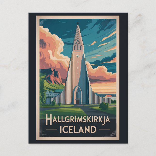 Iceland Hallgrimskirkja Illustration Travel Art Postcard (Front)