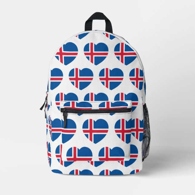 Iceland Heart Flag Printed Backpack (Front)