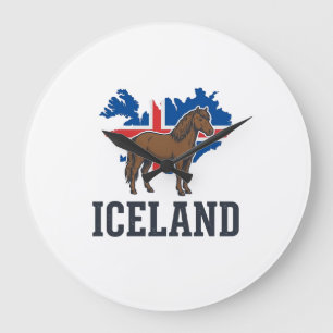 Iceland Horse Vintage Flag Vector Shirt Design_1 Large Clock