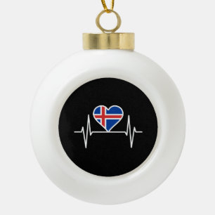 Iceland - Iceland Flag Heartbeat Ceramic Ball Christmas Ornament
