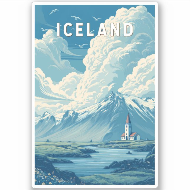 Iceland Illustration Travel Art Vintage (Front)