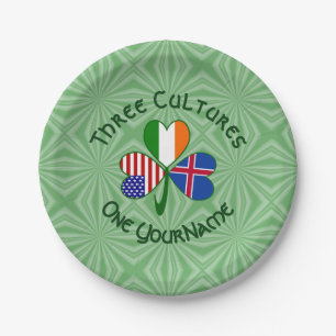 Iceland Ireland USA Shamrock Flag Personalized  Paper Plate