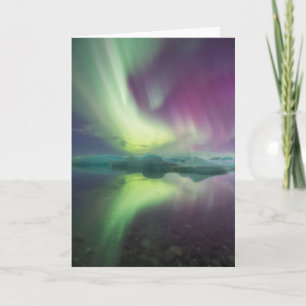 Iceland, Jokulsarlon. Aurora Lights Reflect Card