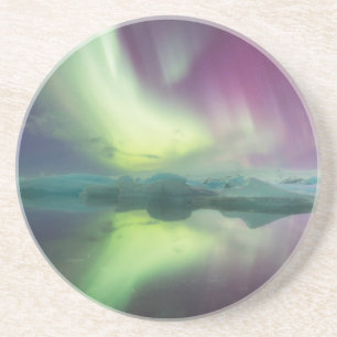 Iceland, Jokulsarlon. Aurora Lights Reflect Coaster