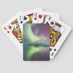 Iceland, Jokulsarlon. Aurora Lights Reflect Playing Cards