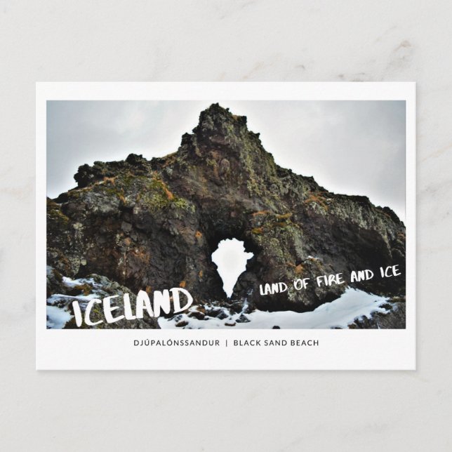 Iceland, land of ice & fire, lava rock, black sand postcard (Front)