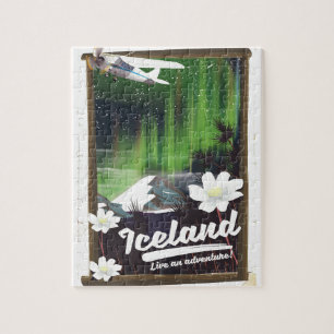 Iceland landscape vintage style travel poster jigsaw puzzle