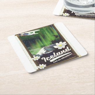 Iceland landscape vintage style travel poster square paper coaster