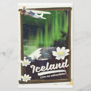 Iceland landscape vintage style travel poster stationery