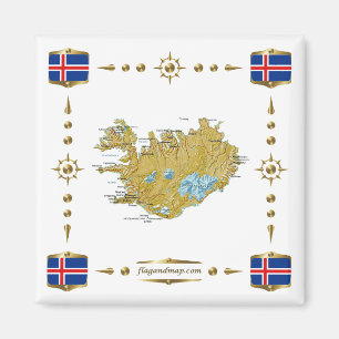 Iceland Map + Flags Aimant