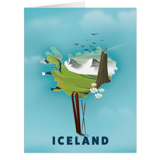 Iceland Map Illustration travel poster. (Front)