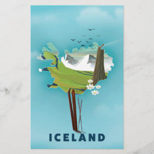 Iceland Map Illustration travel poster.