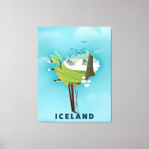 Iceland Map Illustration travel poster. Canvas Print