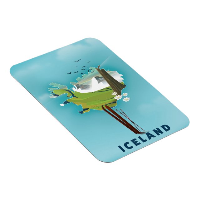 Iceland Map Illustration travel poster. Magnet (Right Side)