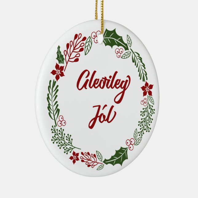 Iceland Merry Christmas Wreath, Gleðileg jól Ceramic Ornament (Right)