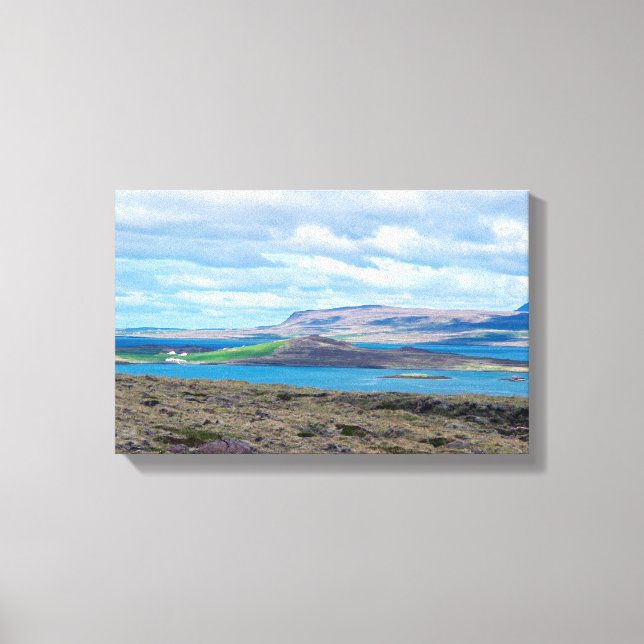 Iceland morning seascape with farms in a fjord canvas print (Front)