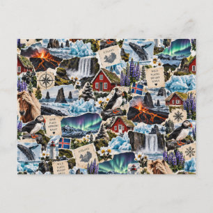 Iceland Nature Travel Scrapbook Collage Postcard