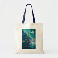 Iceland Northern Lights Illustration Travel Art Vi