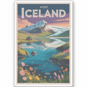 Iceland Painterly Illustration Travel Art Vintage
