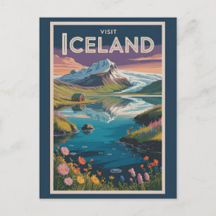 Iceland Painterly Illustration Travel Art Vintage Postcard