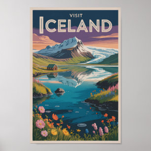 Iceland Painterly Illustration Travel Art Vintage Poster