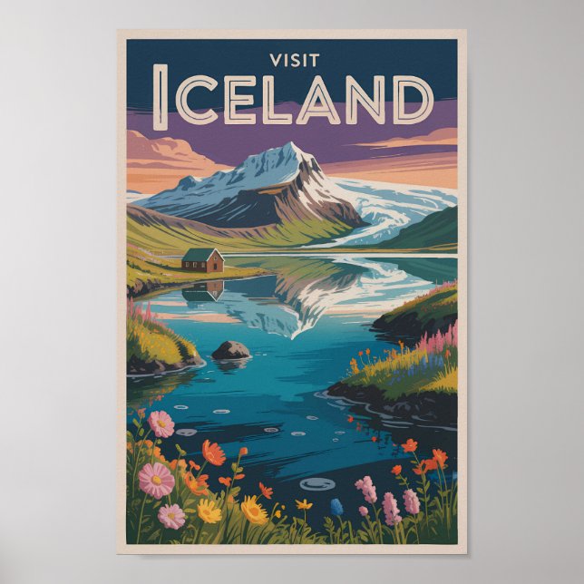 Iceland Painterly Illustration Travel Art Vintage Poster (Front)