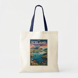 Iceland Painterly Illustration Travel Art Vintage Tote Bag